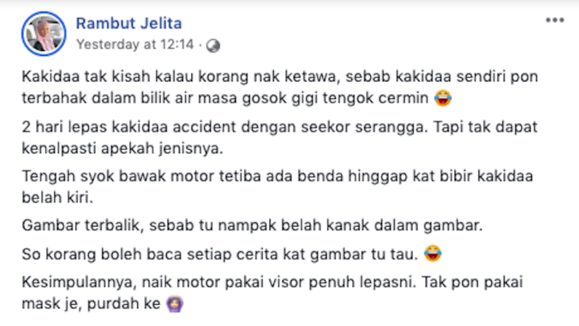 Dihinggap Serangga sewaktu Bawa Motosikal, Gadis Ini Kongsi Kisah Nya 1 1 2