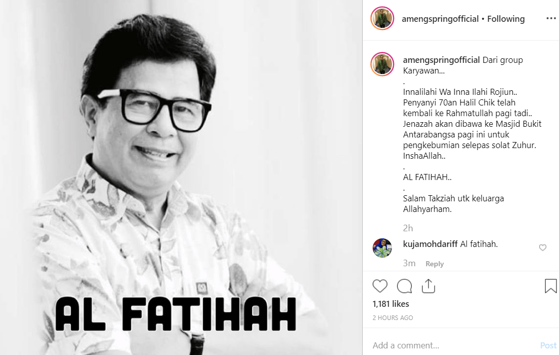 Penyanyi asal Lagu Lenggang Mak Limah, Halil Chik Pergi Buat Selamanya 2 a