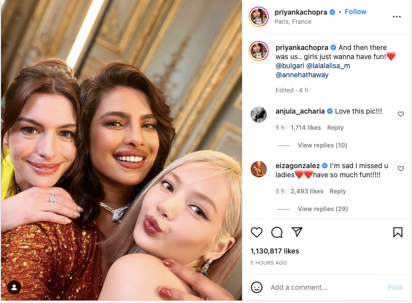 "Cantiknya mereka...", Selfie Lisa Blackpink, Anne Hathaway dan Priyanka Chopra Curi Tumpuan 1 Screenshot 2022 06 07 at 12.52.10 PM