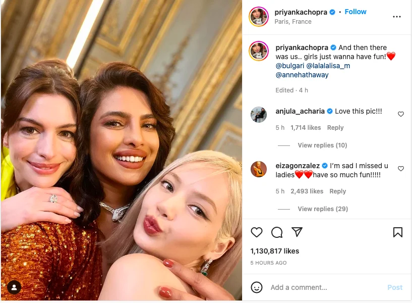 "Cantiknya mereka...", Selfie Lisa Blackpink, Anne Hathaway dan Priyanka Chopra Curi Tumpuan 1 Screenshot 2022 06 07 at 12.52.10 PM