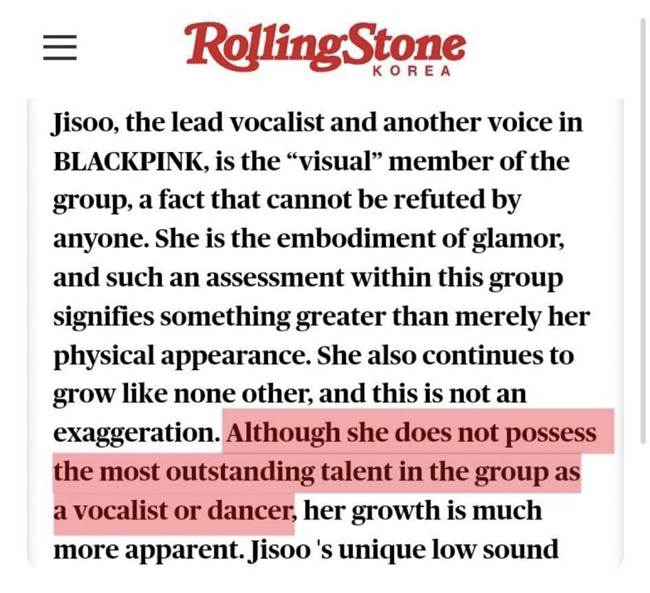 Peminat Tuntut Pemohonan Maaf Dari Rolling Stone Korea Kepada Jisoo Selepas Menulis Frasa ‘Murahan’ Ini! 1 FXZdnMlWQAYwSEj